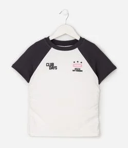 Camiseta Baby Look em Algodão com Manga Raglan - Tam 5 a 16 Anos
