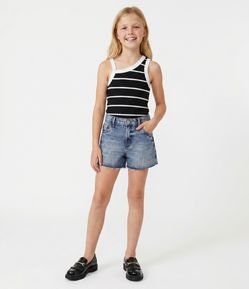Blusa Baby Look em Ribana Listrada Infantil - Tam 5 a 16 Anos