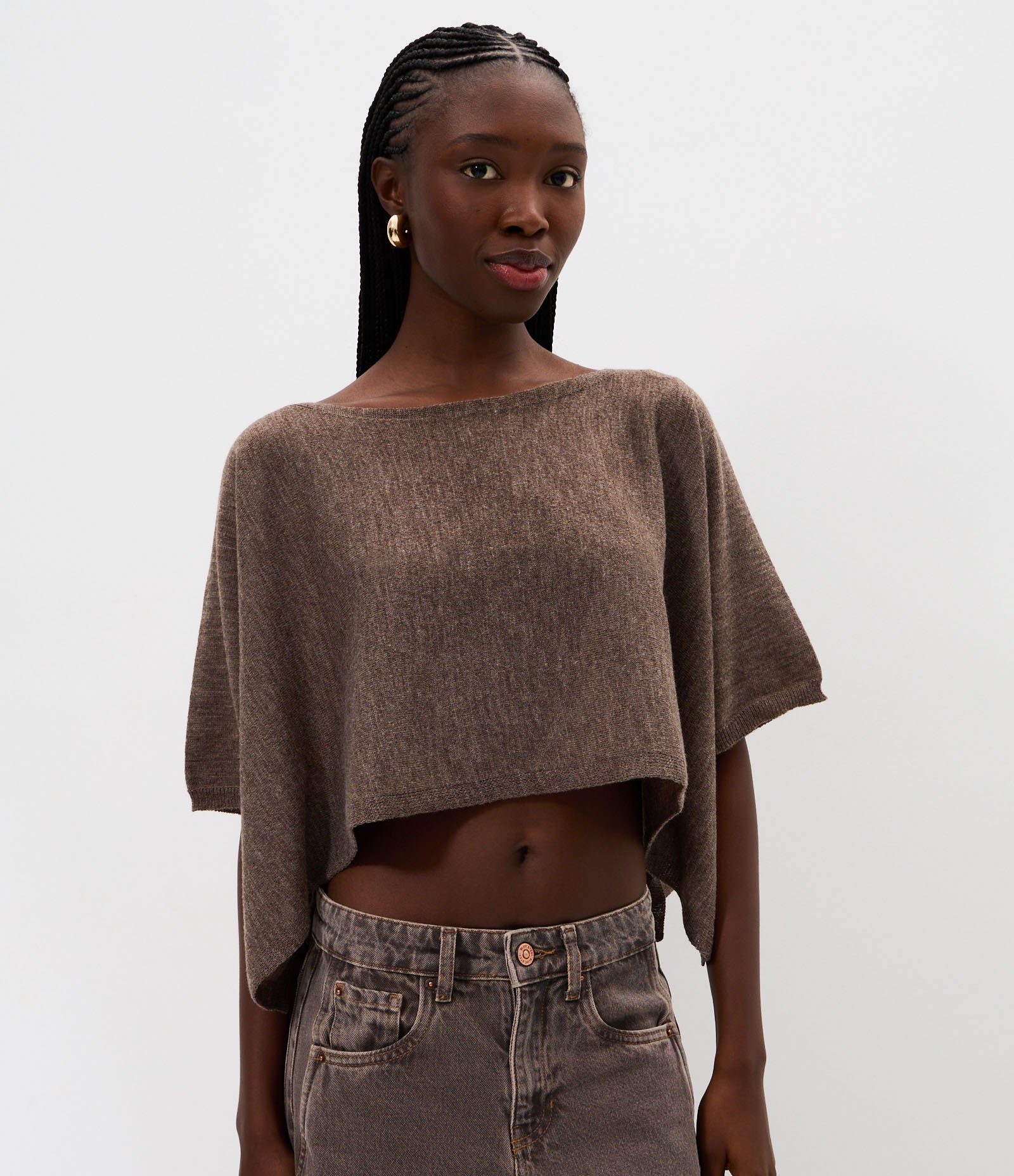 Blusa em Tricô com Manga Morcego Marrom 3