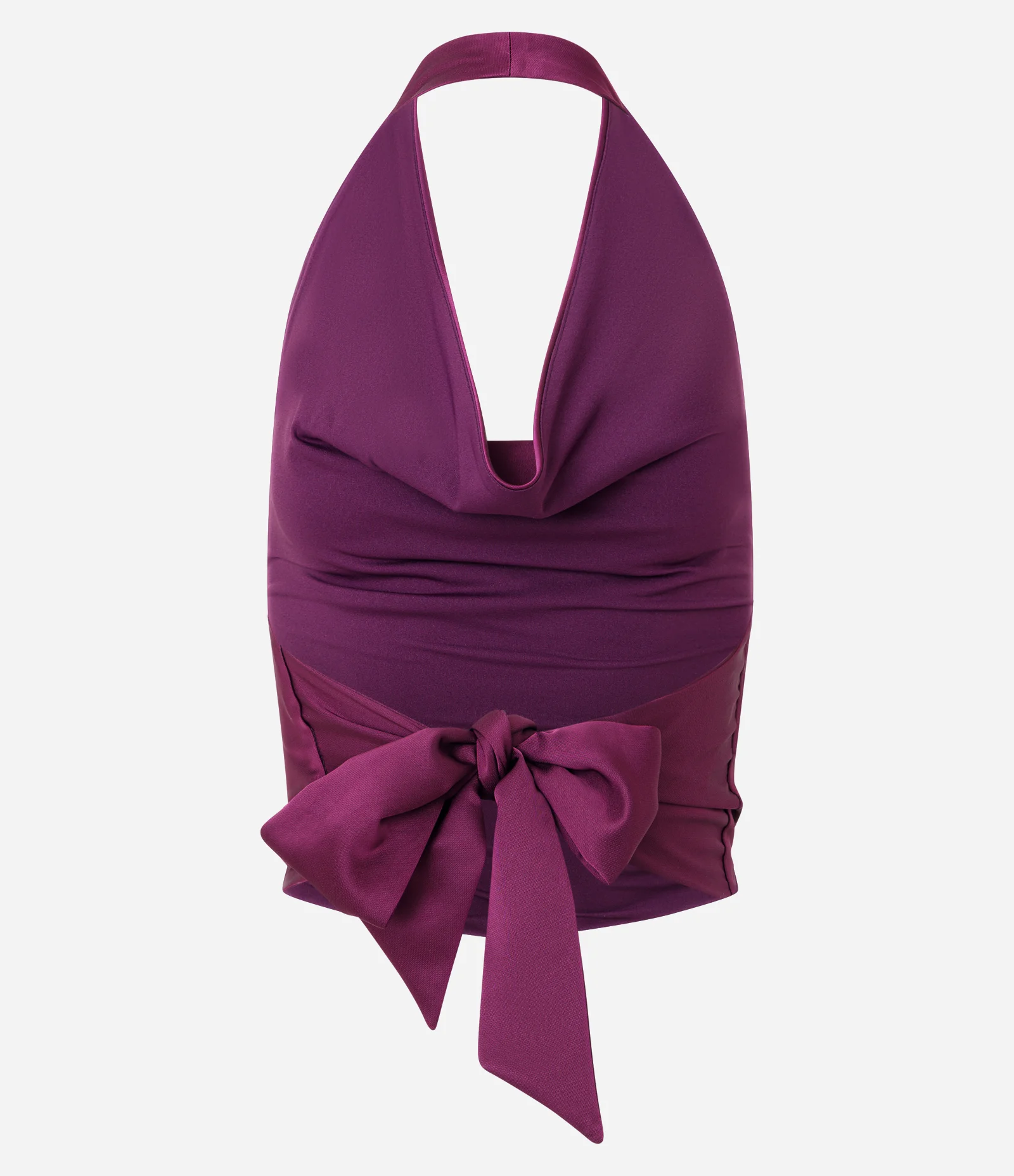 Blusa Frente Única em Cetim com Decote Degagê e Amarração nas Costas Roxo 2