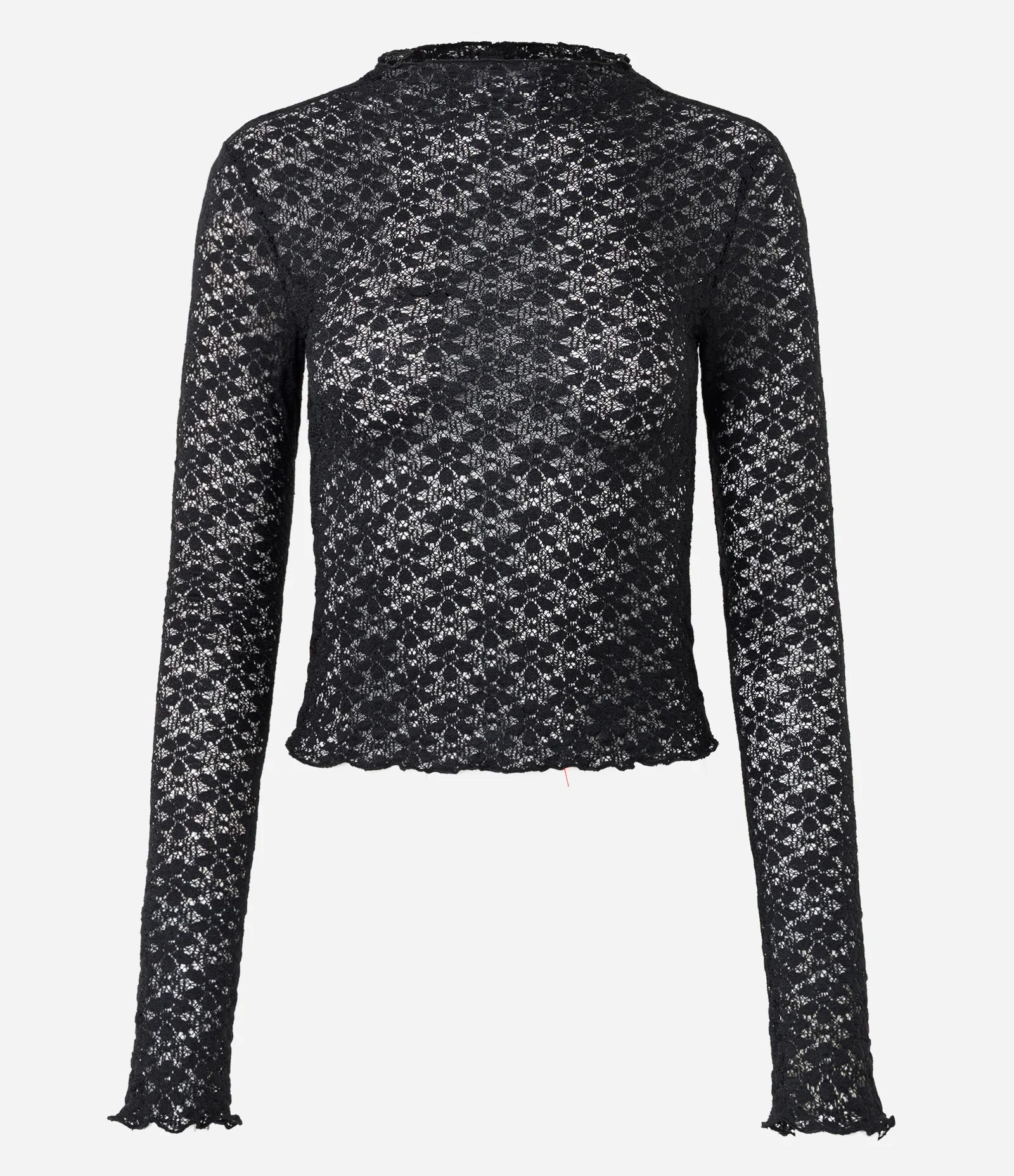 Blusa Manga Longa em Renda Texturizada com Gola Alta Preto 1