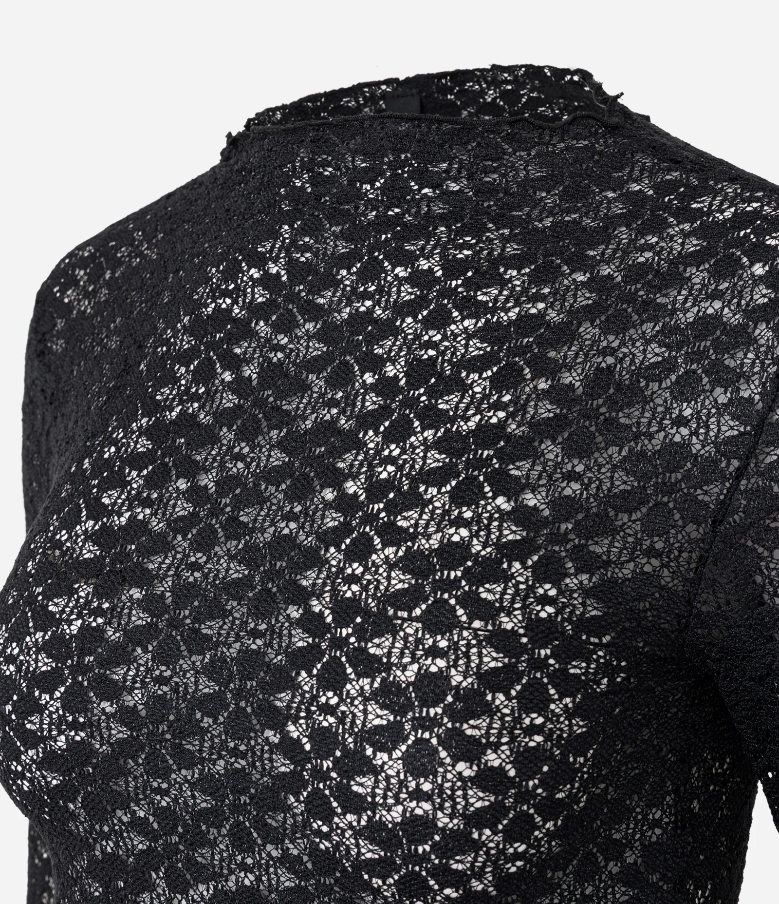 Blusa Manga Longa em Renda Texturizada com Gola Alta Preto 2