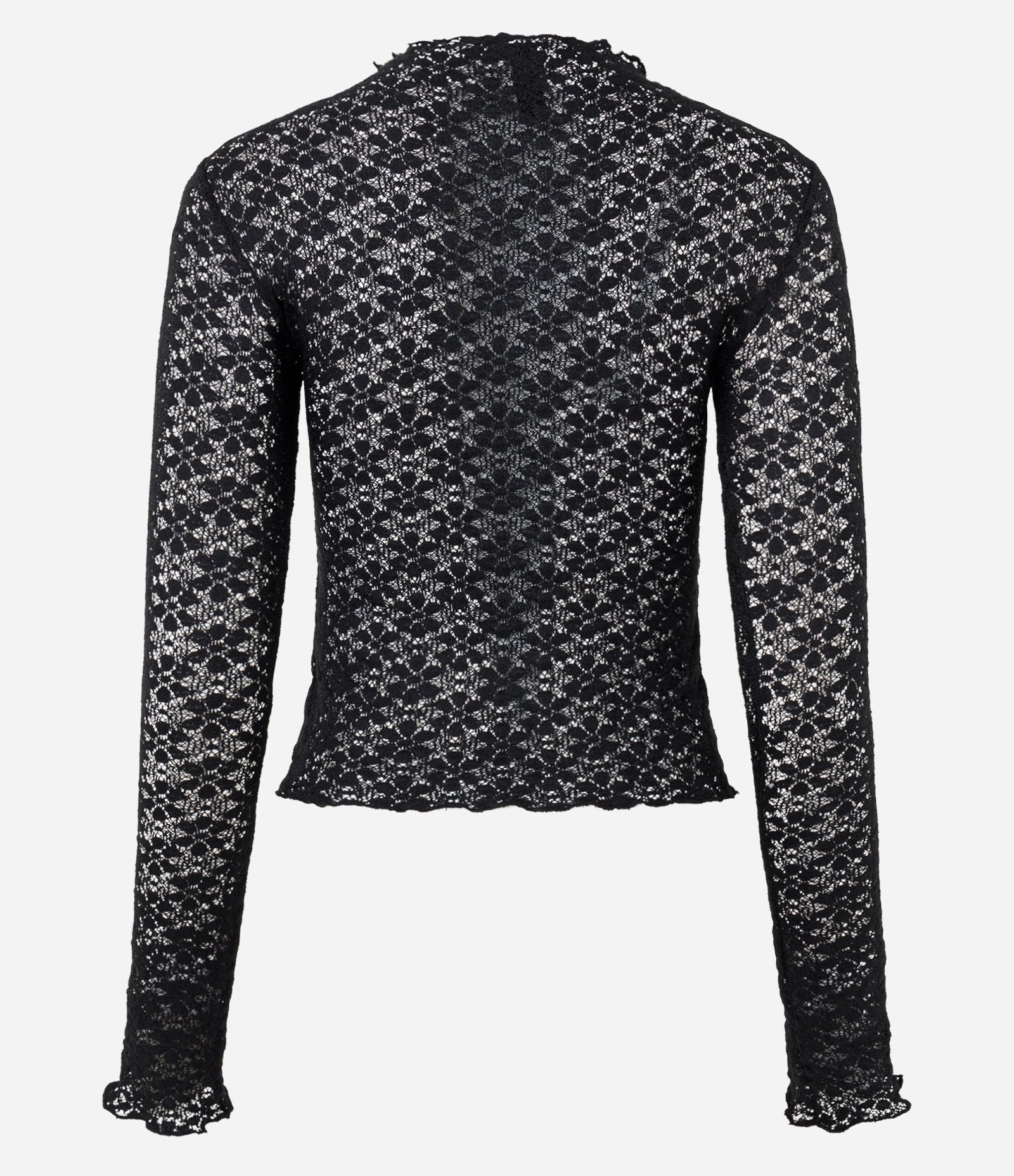 Blusa Manga Longa em Renda Texturizada com Gola Alta Preto 3