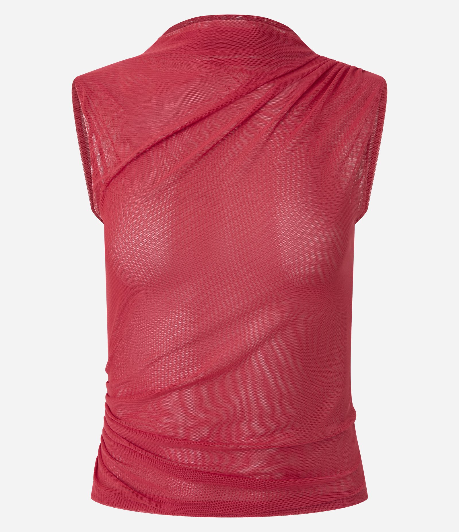 Blusa em Tule com Modelagem Assimétrica e Drapeado no Ombro Vermelho 5