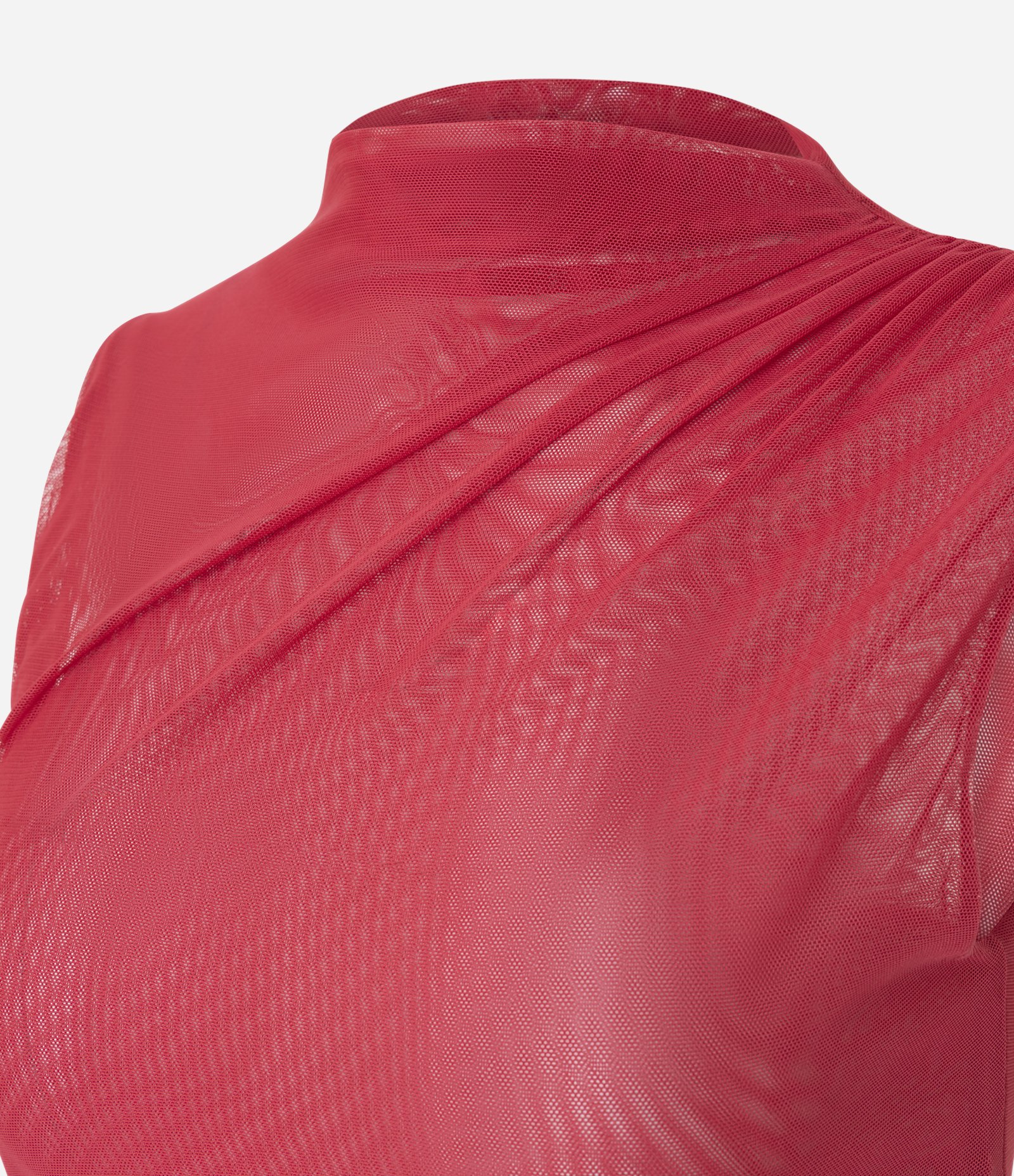Blusa em Tule com Modelagem Assimétrica e Drapeado no Ombro Vermelho 6