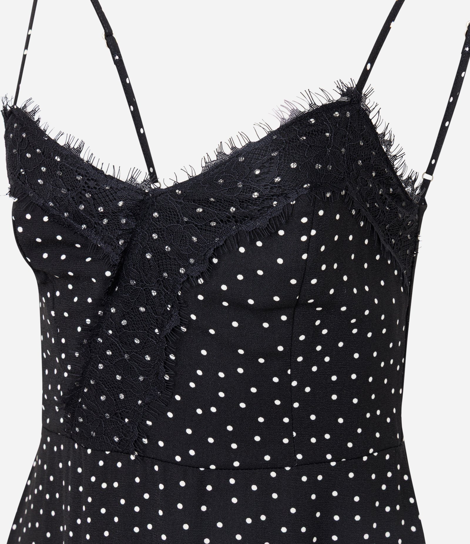 Vestido Longo com Estampa Poá e Renda no Decote Preto 2