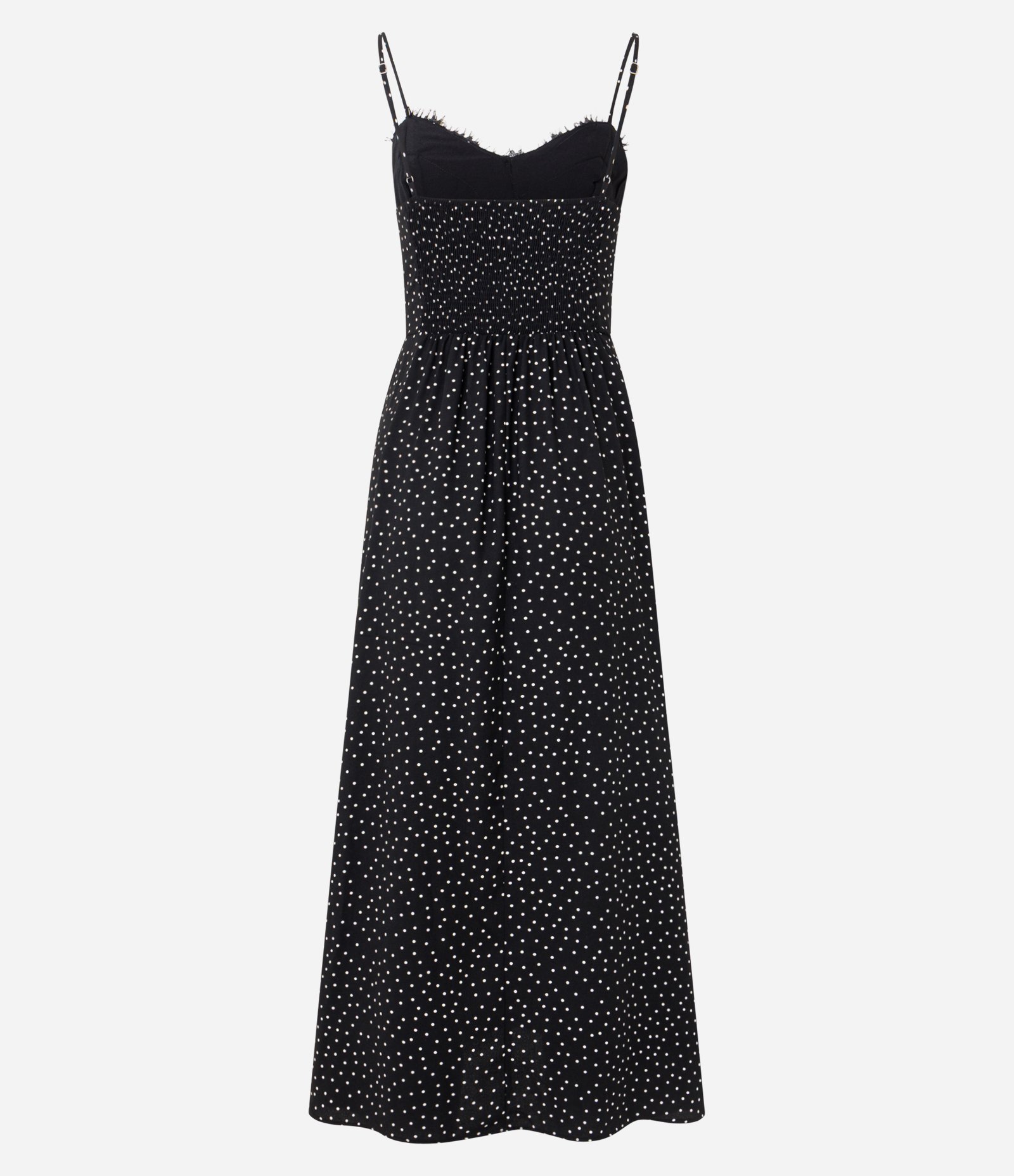 Vestido Longo com Estampa Poá e Renda no Decote Preto 3