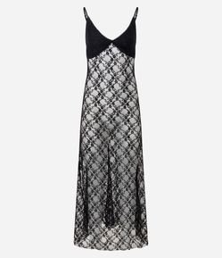 Vestido Midi Evasê em Renda com Alças Finas