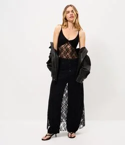 Vestido Midi Evasê em Renda com Alças Finas