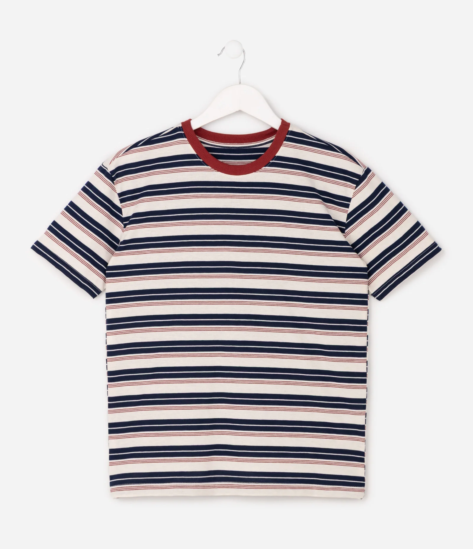 Camiseta Relaxed Listrada com Gola Contrastante - Tam 5 a 14 Anos Off White 2