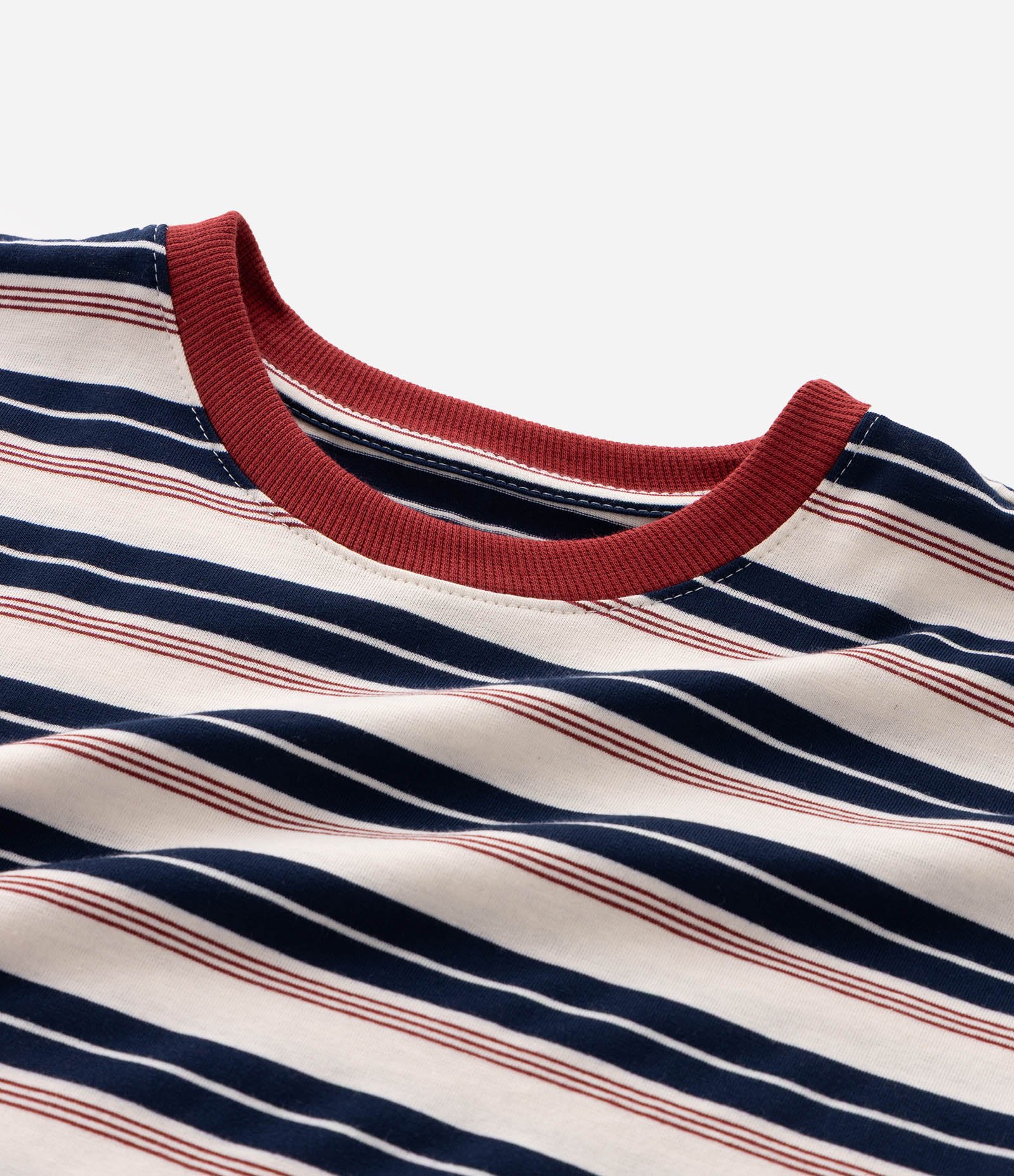 Camiseta Relaxed Listrada com Gola Contrastante - Tam 5 a 14 Anos Off White 5