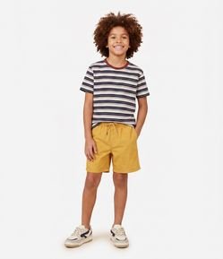 Camiseta Relaxed Listrada com Gola Contrastante - Tam 5 a 14 Anos