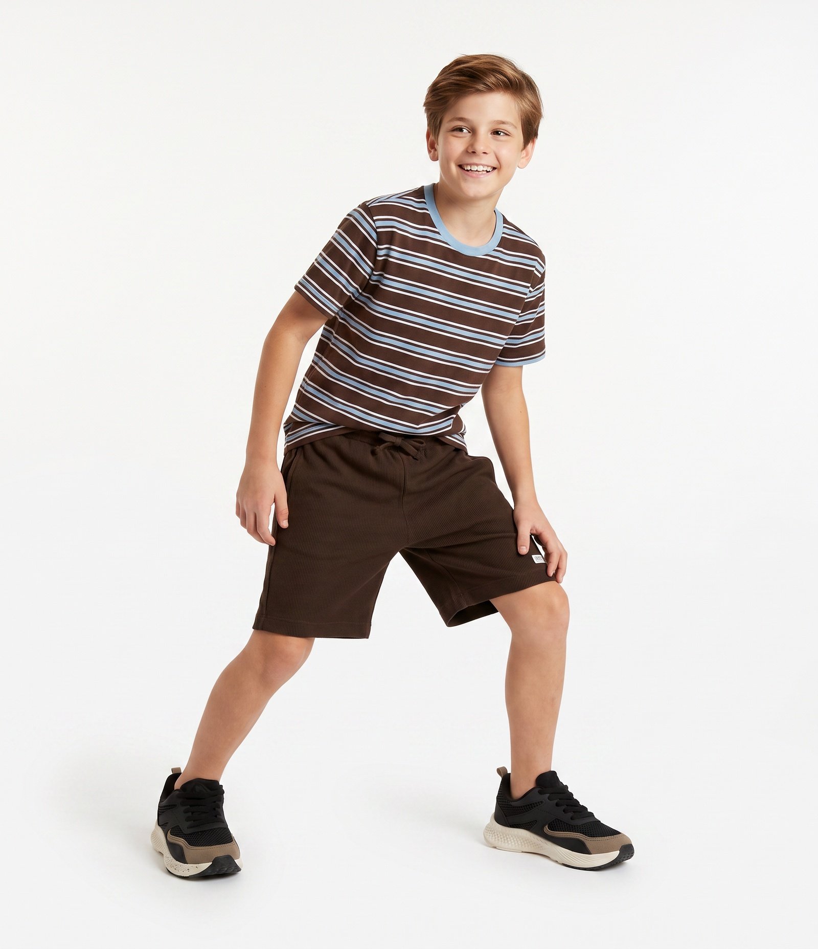 Camiseta Relaxed Listrada com Gola Contrastante - Tam 5 a 14 Anos Multicores 1