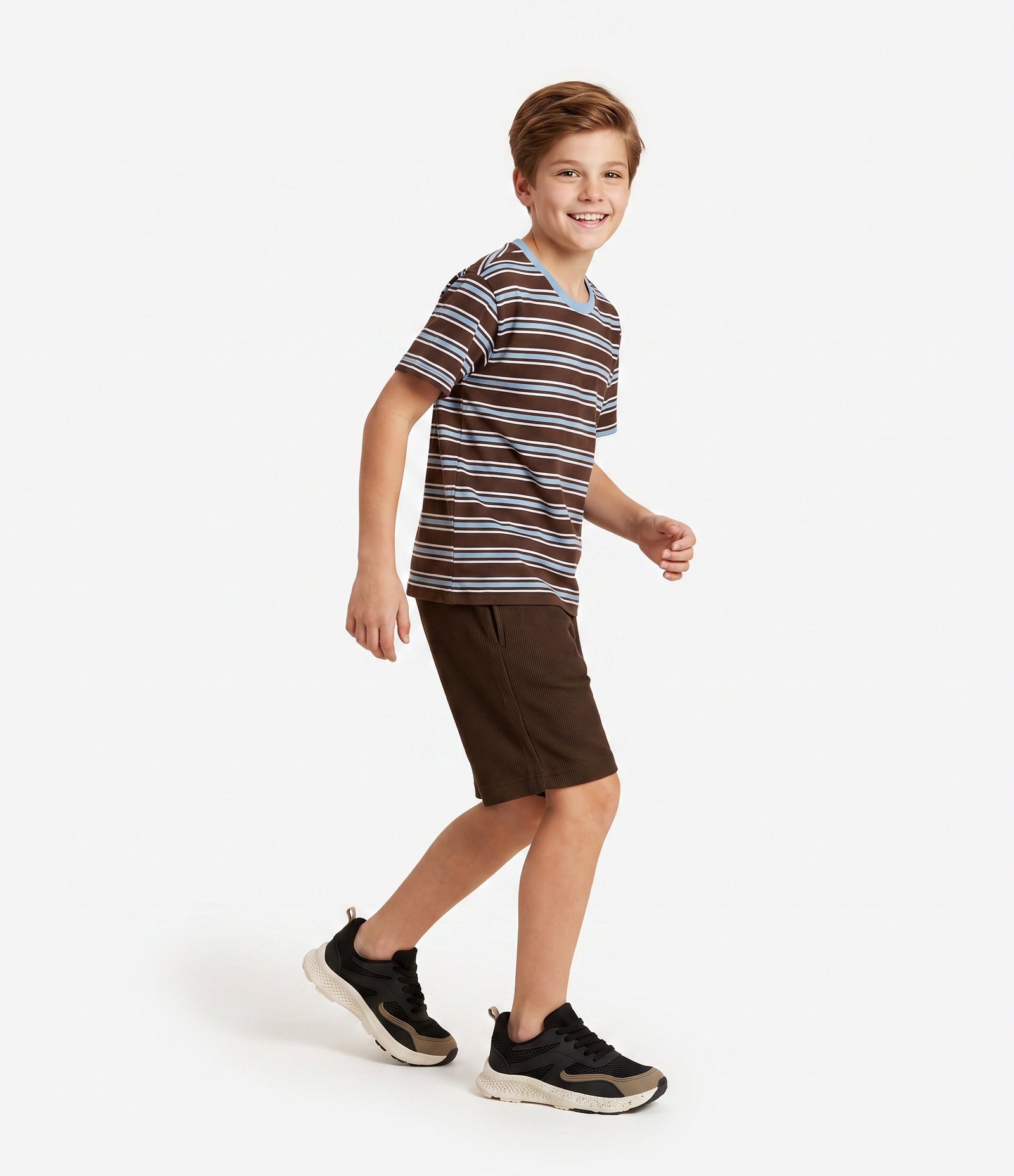 Camiseta Relaxed Listrada com Gola Contrastante - Tam 5 a 14 Anos Multicores 2