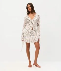 Saia Evasê Curta em Renda Floral Liberty