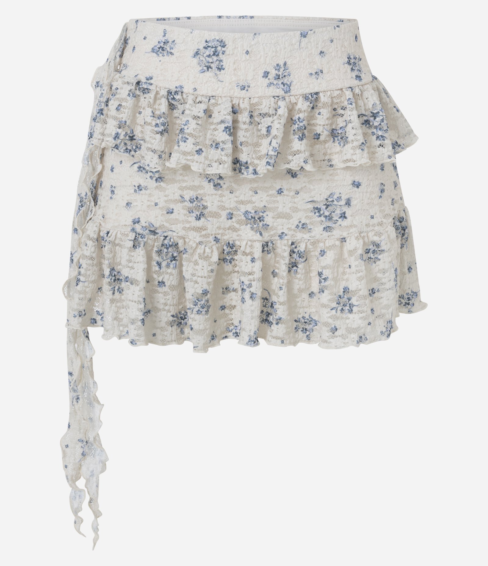 Saia Evasê Curta em Renda Floral Liberty Branco 5
