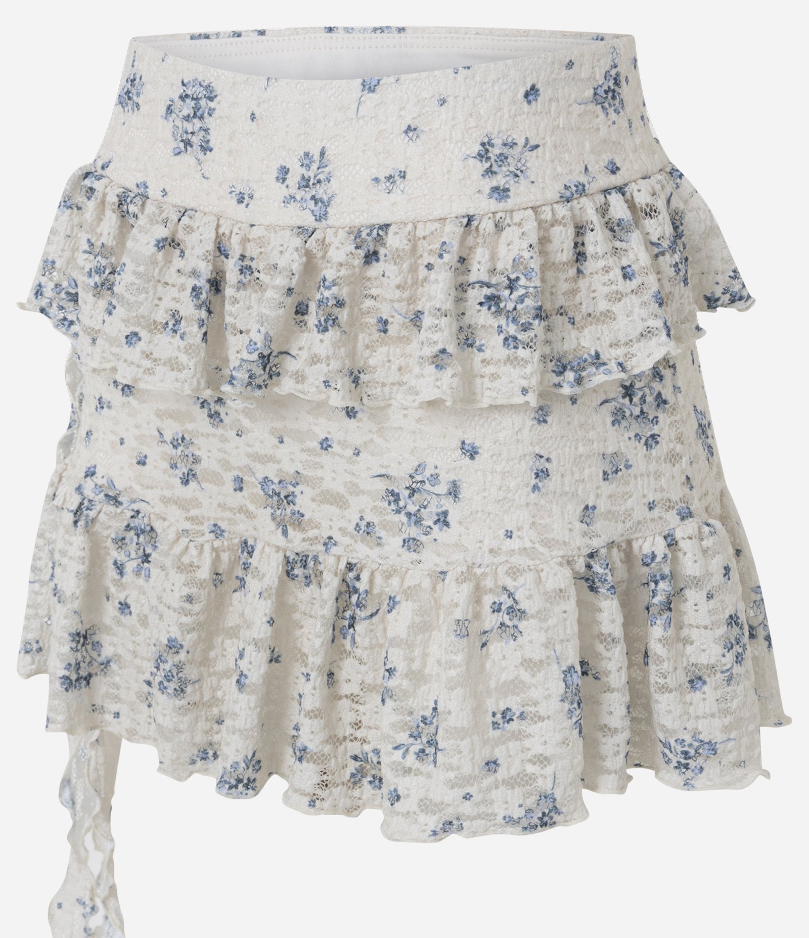 Saia Evasê Curta em Renda Floral Liberty Branco 6