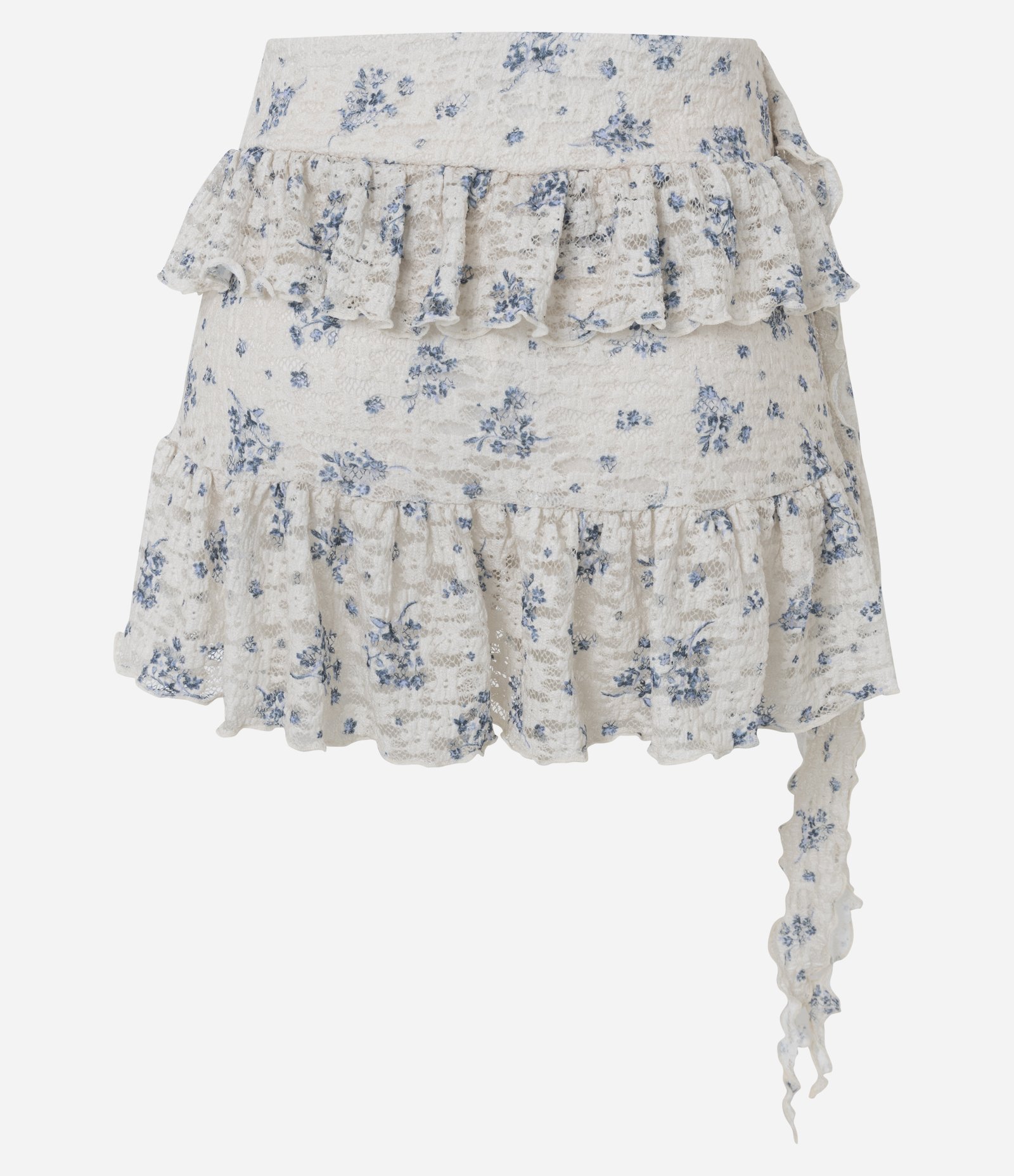 Saia Evasê Curta em Renda Floral Liberty Branco 7