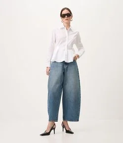 Calça Barrel em Jeans com Cintura Alta