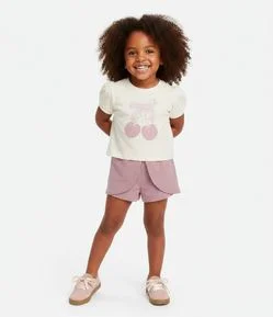 Conjunto Infantil em Algodão com Blusa Estampa de Cereja - Tam 1 a 6 Anos