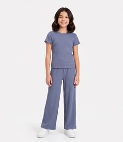 Calça Wide Infantil em Algodão Texturizada - Tam 5 a 16 Anos