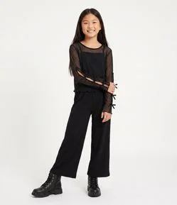 Calça Wide Infantil em Algodão Texturizada - Tam 5 a 16 Anos