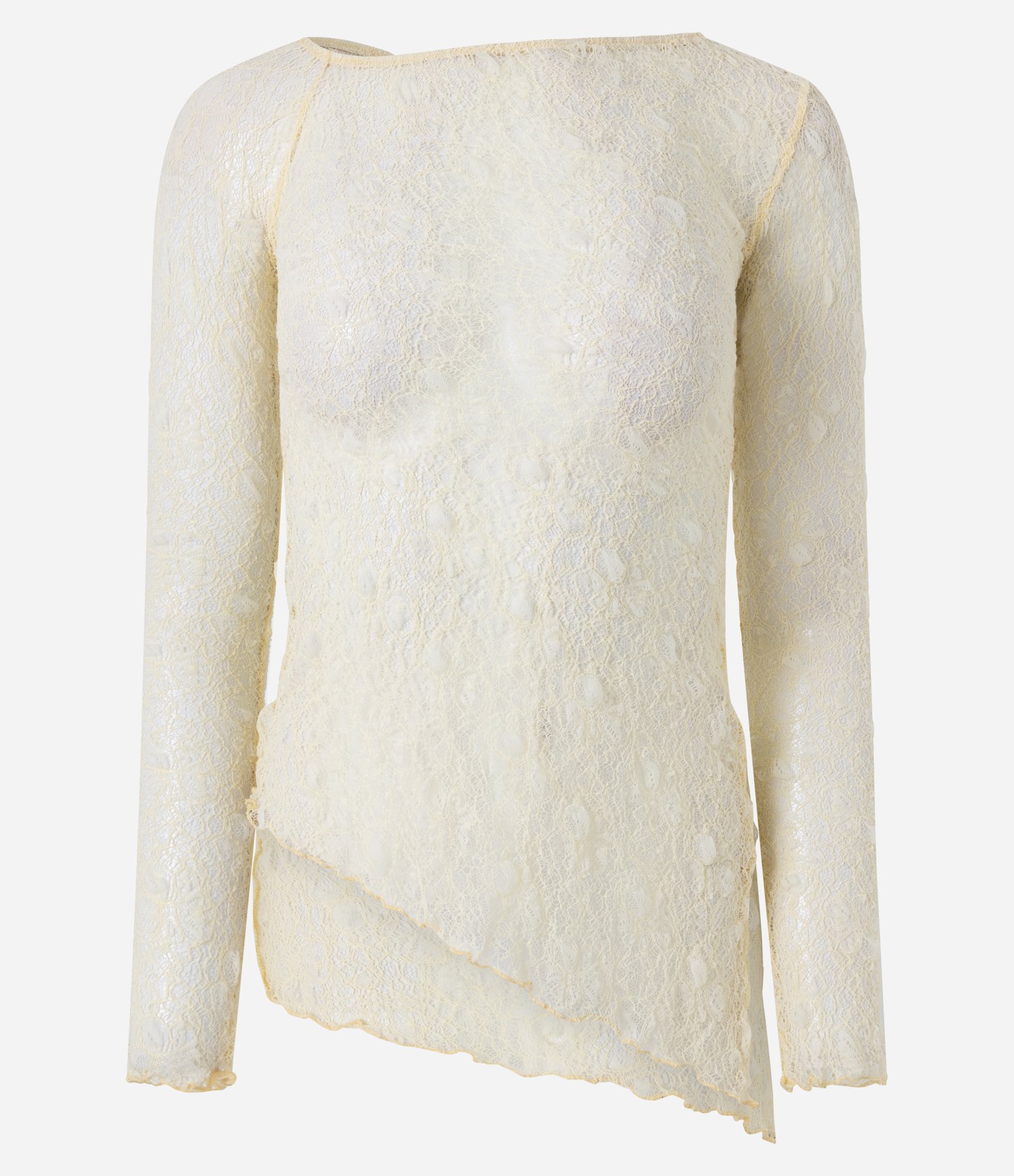 Blusa em Renda Texturizada com Gola Assimétrica e Barra Alongada Verde Claro 5