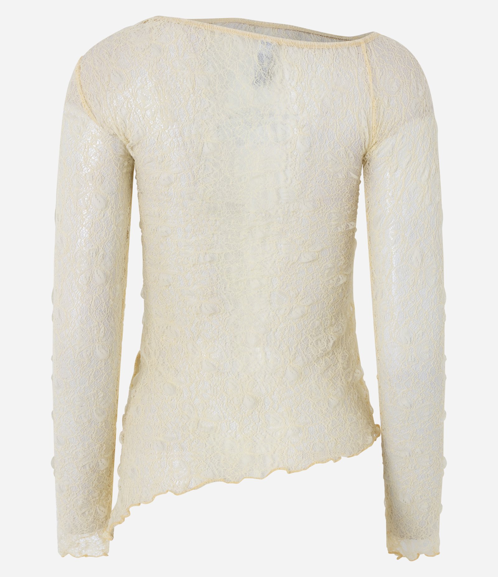 Blusa em Renda Texturizada com Gola Assimétrica e Barra Alongada Verde Claro 7
