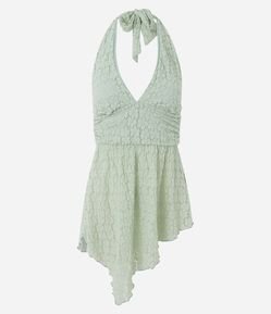 Blusa Frente Única em Renda com Barra Assimétrica