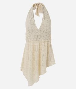 Blusa Frente Única em Renda com Barra Assimétrica