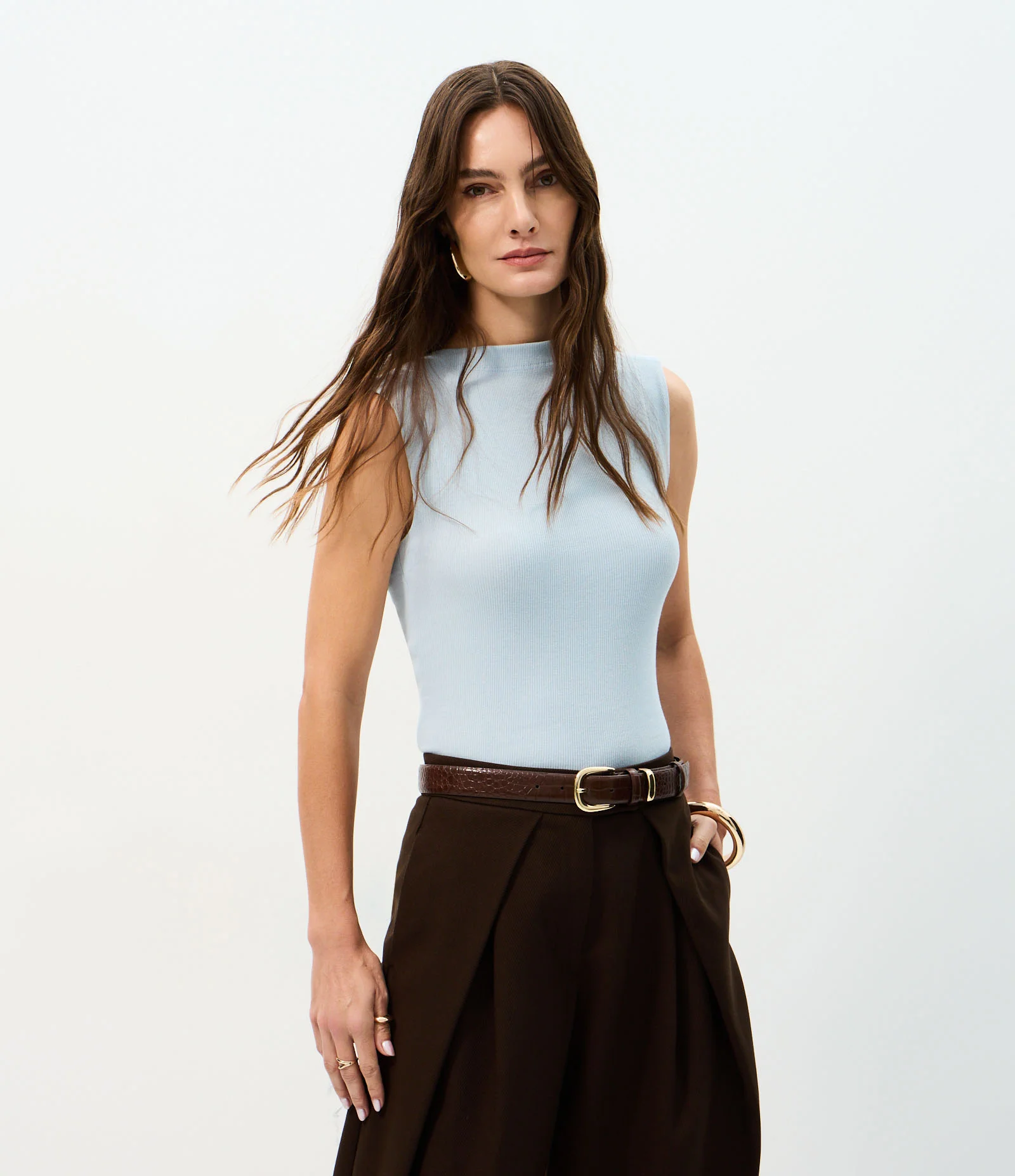 Blusa em Algodão com Gola Canoa Azul Claro 1