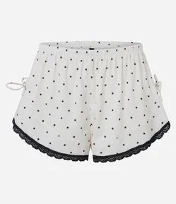 Short de Pijama em Cetim com Estampa Poá Renda e Laços