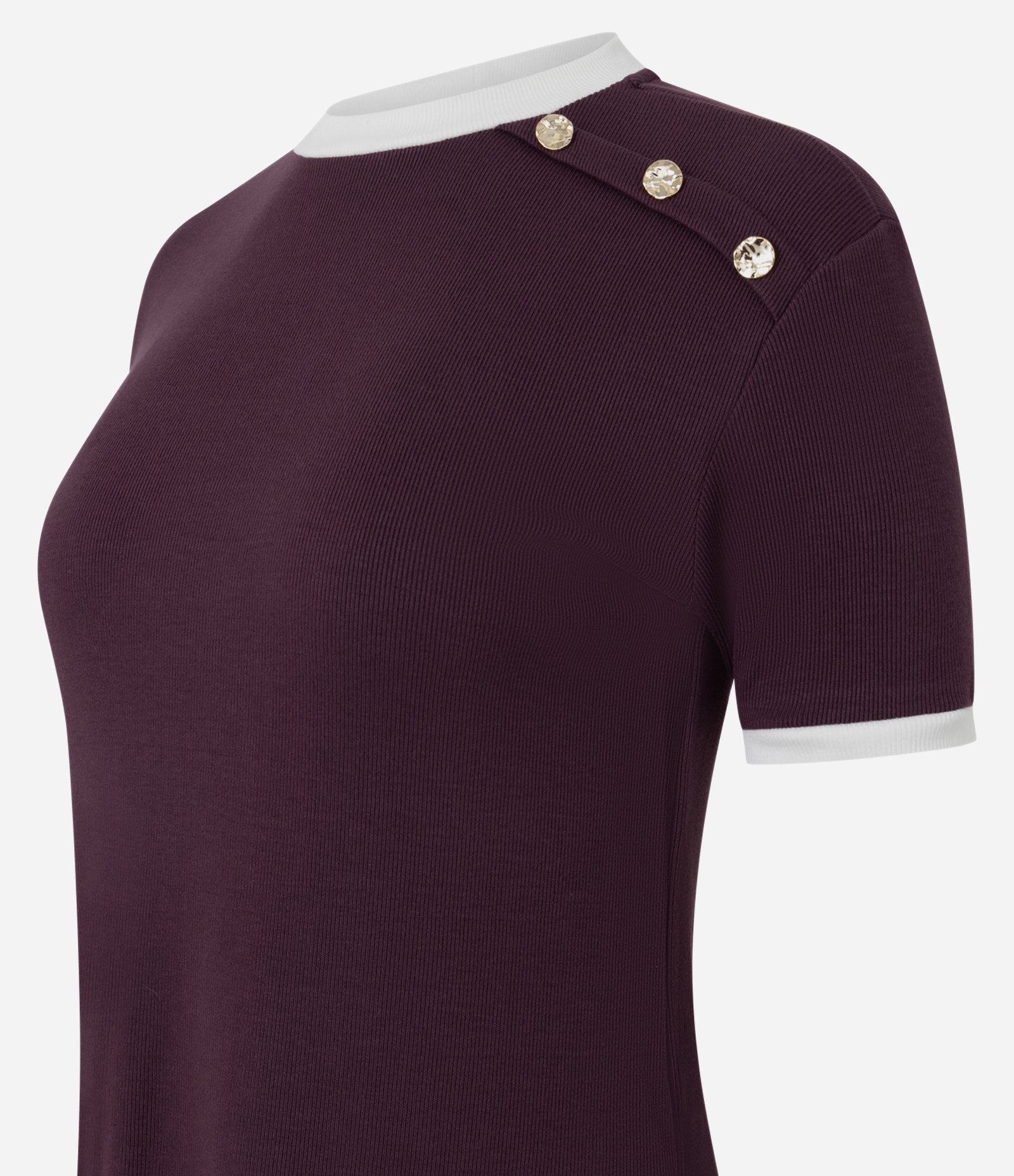 Blusa Manga Curta em Ribana Com Botões no Ombro Roxo 5