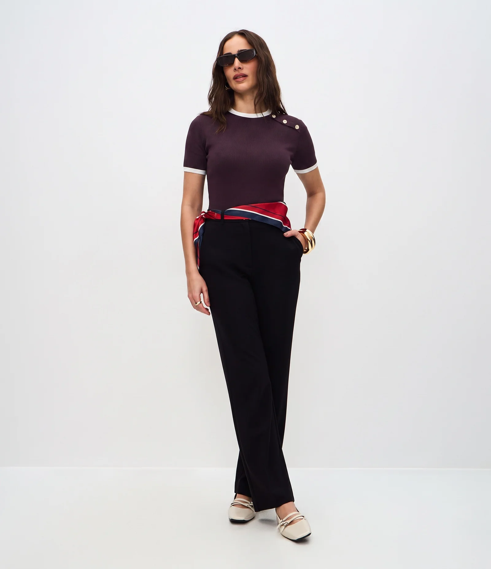 Blusa Manga Curta em Ribana Com Botões no Ombro Roxo 2
