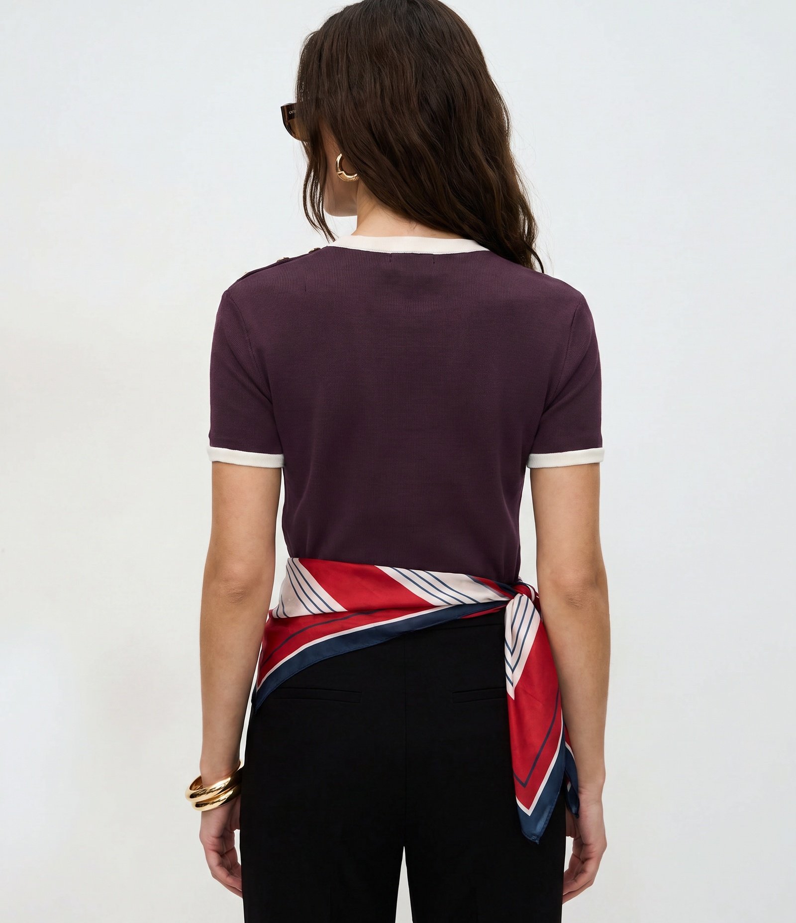 Blusa Manga Curta em Ribana Com Botões no Ombro Roxo 4