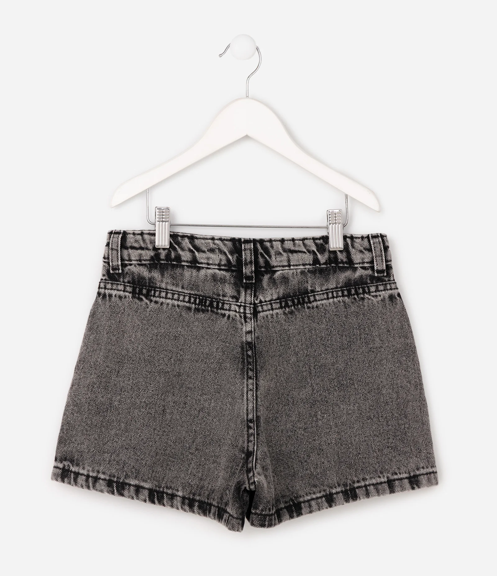 Saia Short Infantil em Jeans com Pingentes Coração e Estrelas – Tam 5 a 16 Anos Cinza Estonado 2