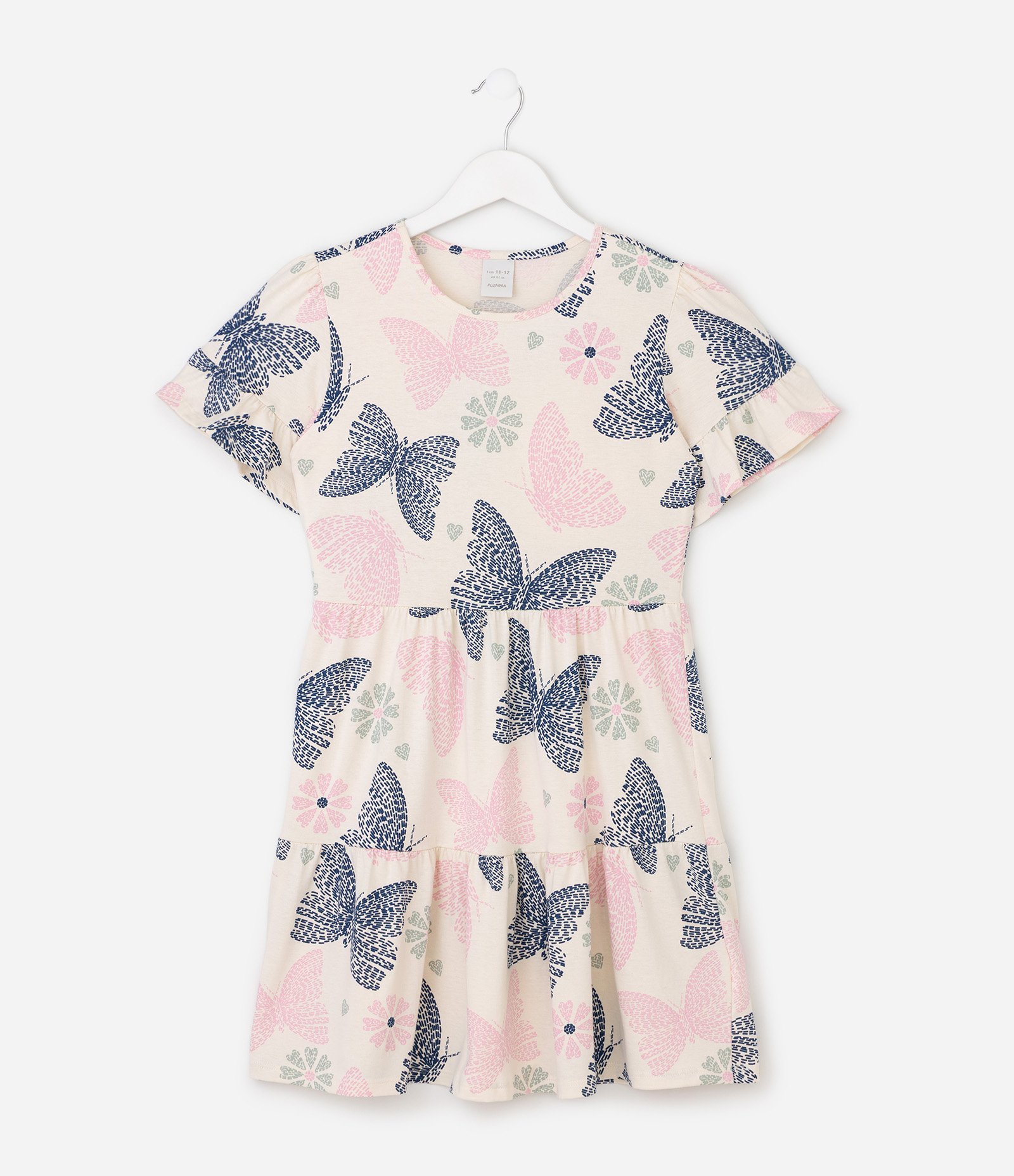 Vestido Infantil com Estampa Borboletas e Recorte Marias – Tam 5 a 16 Anos Off White 1