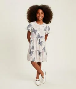 Vestido Infantil com Estampa Borboletas e Recorte Marias – Tam 5 a 16 Anos