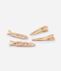 Kit com 04 Presilhas de Cabelo em Metal e Resina Marmorizada