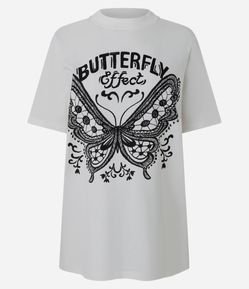 Camiseta Alongada em Algodão com Estampa Butterfly Effect