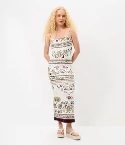 Vestido Midi em Ribana com Estampa Floral Rabisflower