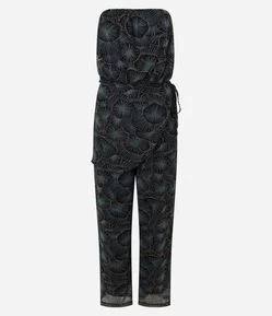 Macacão Tomara que Caia em Chiffon com Estampa Abstrata
