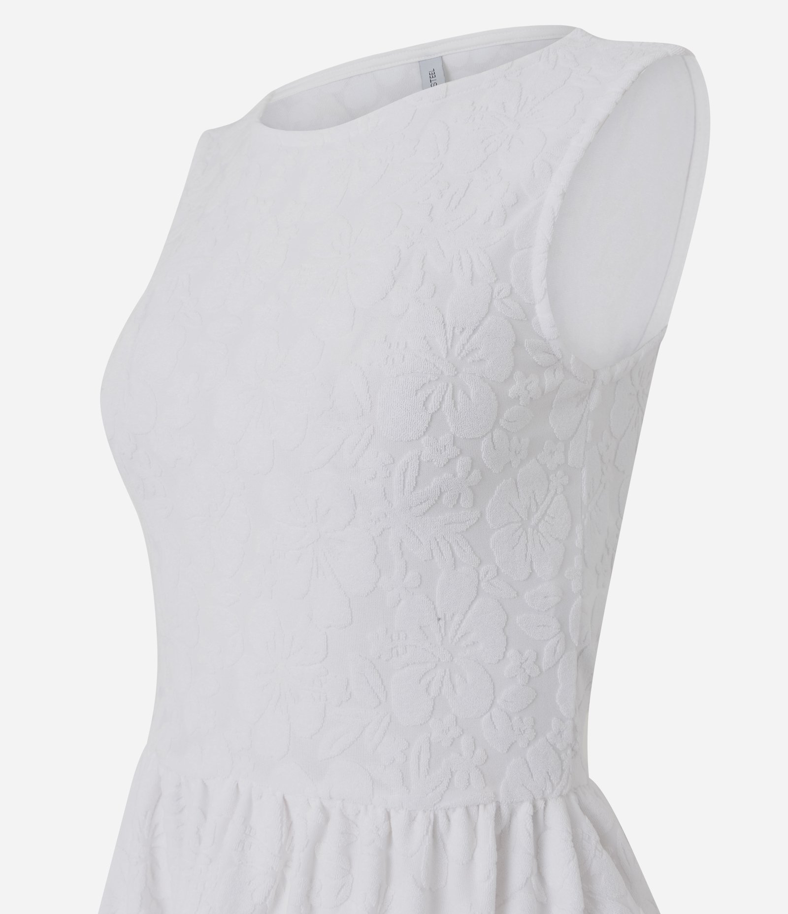 Blusa Peplum em Jacquard Floral sem Mangas Branco 2