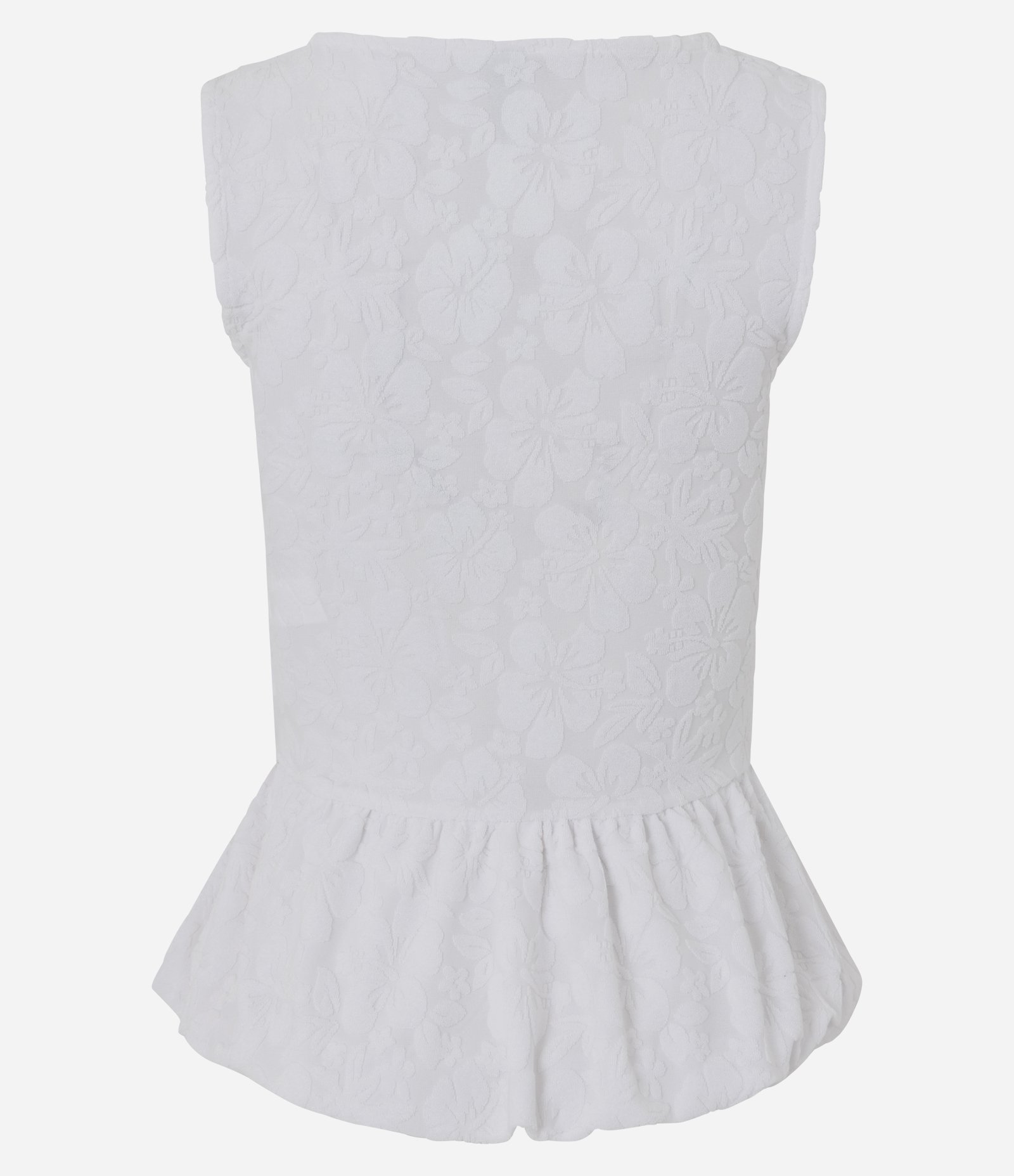 Blusa Peplum em Jacquard Floral sem Mangas Branco 3