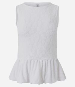 Blusa Peplum em Jacquard Floral sem Mangas
