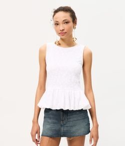 Blusa Peplum em Jacquard Floral sem Mangas