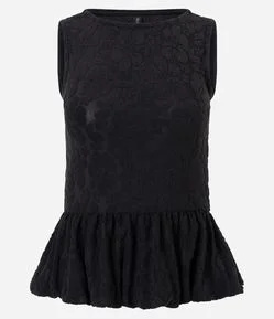 Blusa Peplum em Jacquard Floral sem Mangas