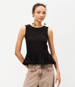 Blusa Peplum em Jacquard Floral sem Mangas