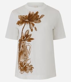 Blusa em Algodão com Estampa de Vaso e Flor
