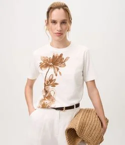 Blusa em Algodão com Estampa de Vaso e Flor